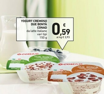 Conad Conad - Due Bontà Yogurt Cremoso Bianco Più Fragola 150 G(ml) offerta