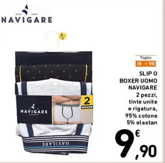 Spazio Conad SLIP O BOXER UOMO NAVIGARE 2 pezzi, tinte unite e rigatura, 95% cotone 5% elastan offerta