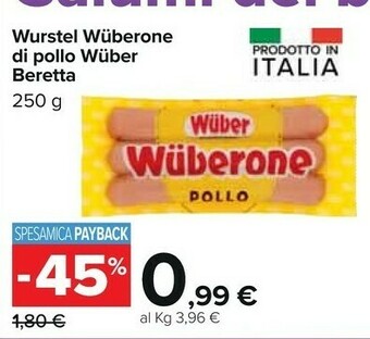 Carrefour Wuber Wurstel di pollo offerta