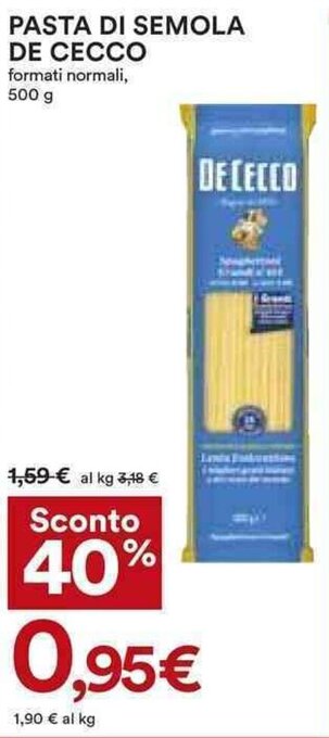 Coop PASTA DI SEMOLA DE CECCO formati normali, 500 g offerta