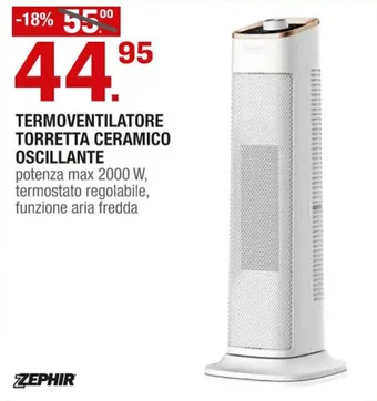 Brico OK ZEPHIR TERMOVENTILATORE TORRETTA CERAMICO OSCILLANTE offerta