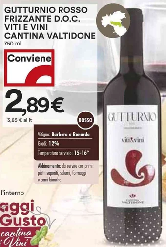 Coop GUTTURNIO ROSSO FRIZZANTE D.O.C. VITI E VINI CANTINA VALTIDONE 750 ml offerta