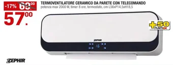 Brico OK ZEPHIR TERMOVENTILATORE CERAMICO DA PARETE CON TELECOMANDO offerta