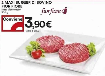 Coop 2 MAXI BURGER DI BOVINO FIOR FIORE razza piemontese, 300g offerta