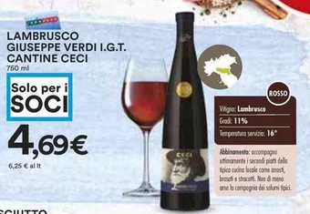 Coop LAMBRUSCO GIUSEPPE VERDI I.G.T. CANTINE CECI 750 ml offerta