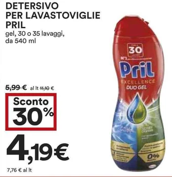 Coop DETERSIVO PER LAVASTOVIGLIE PRIL gel, 30 o 35 lavaggi, da 540 ml offerta
