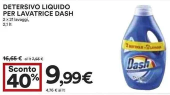 Coop DETERSIVO LIQUIDO PER LAVATRICE DASH 2 x 21 lavaggi, 2,1 lt offerta