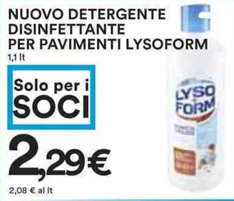 Coop NUOVO DETERGENTE DISINFETTANTE PER PAVIMENTI LYSOFORM 1,1 lt offerta