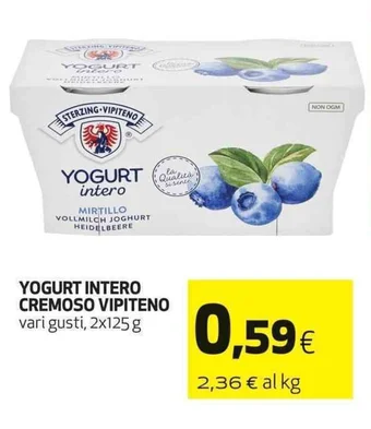 Coop YOGURT INTERO CREMOSO VIPITENO vari gusti, 2x125 g offerta