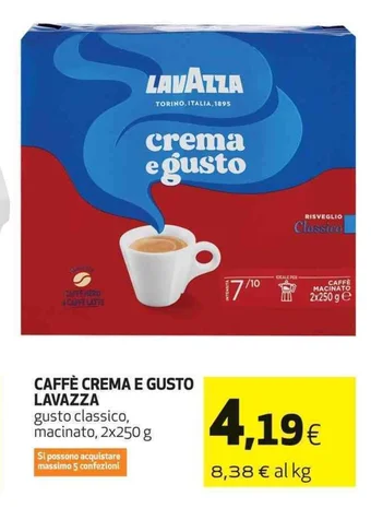 Coop CAFFÈ CREMA E GUSTO LAVAZZA gusto classico, macinato, 2x250 g offerta