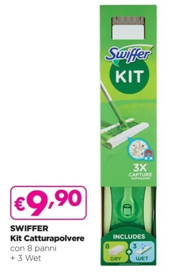 SWIFFER Kit Catturapolvere con 8 panni + 3 Wet