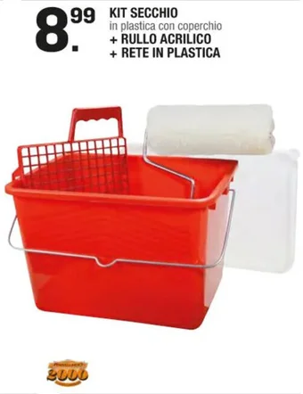 Brico OK KIT SECCHIO in plastica con coperchio + RULLO ACRILICO + RETE IN PLASTICA offerta