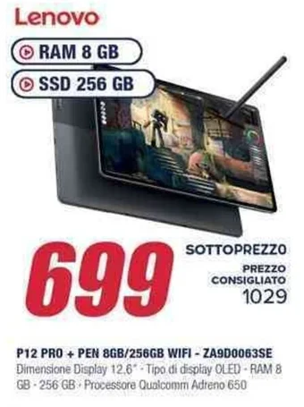 Trony Lenovo P12 PRO+ PEN 8GB/256GB WIFI - ZA9D0063SE offerta