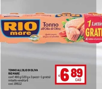 Metro TONNO ALL'OLIO DI OLIVA RIO MARE conf. 480 g offerta