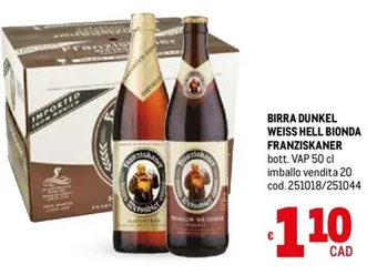 Metro BIRRA DUNKEL WEISS HELL BIONDA FRANZISKANER bott. VAP 50 cl offerta