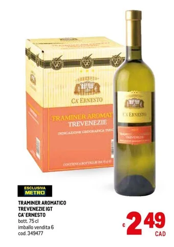 Metro TRAMINER AROMATICO TREVENEZIE IGT CA' ERNESTO bott. 75 cl offerta