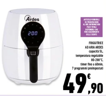 Conad Superstore FRIGGITRICE AD ARIA ARDES capacità 5L, temperatura regolabile offerta