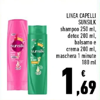 Conad LINEA CAPELLI SUNSILK shampoo 250 ml, detox 200 ml, balsamo e crema 200 ml, maschera 1 minute 180 ml offerta