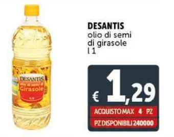 Deco Supermercati DESANTIS olio di semi di girasole L 1 offerta