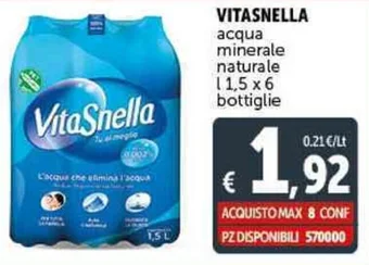 Deco Supermercati VITASNELLA acqua minerale naturale L 1,5 x 6 bottiglie offerta