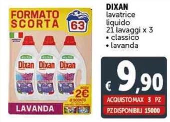 Deco Supermercati DIXAN lavatrice liquido 21 lavaggi x 3 classico lavanda offerta