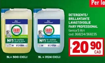 Metro DETERGENTE/ BRILLANTANTE LAVASTOVOGLIE FAIRY PROFESSIONAL tanica 5 litri offerta