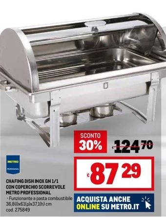 Metro CHAFING DISH INOX GN 1/1 CON COPERCHIO SCORREVOLE METRO PROFESSIONAL offerta