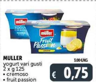 Deco Supermercati MULLER yogurt vari gusti 2 x g 125 cremoso fruit passion offerta