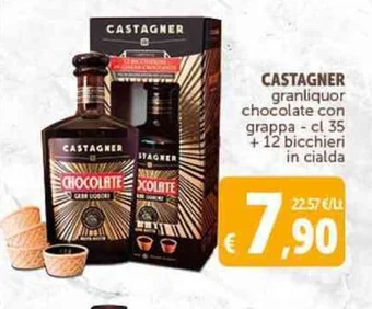 Deco Supermercati CASTAGNER granliquor chocolate con grappa - cl 35 + 12 bicchieri in cialda offerta