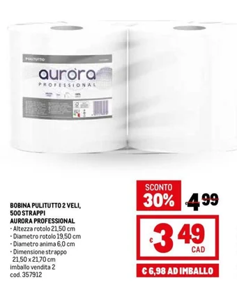 BOBINA PULITUTTO 2 VELI, 500 STRAPPI AURORA PROFESSIONAL