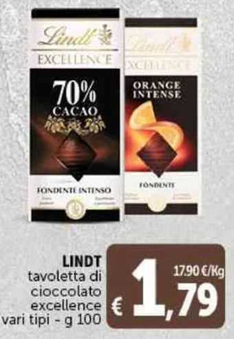 Deco Supermercati LINDT tavoletta di cioccolato excellence vari tipi - g 100 offerta