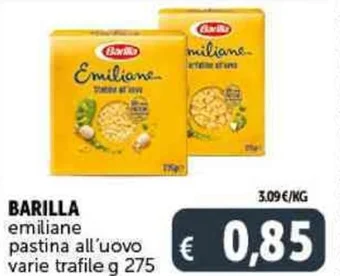 Deco Supermercati BARILLA emiliane pastina all'uovo varie trafile g 275 offerta