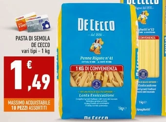 Conad City De cecco pasta di semola offerta