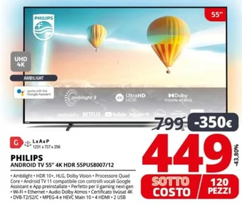 Comet PHILIPS ANDROID TV 55" 4K HDR 55PUS8007/12 offerta
