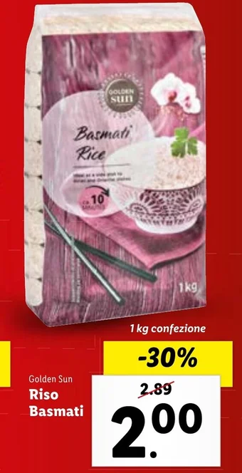 Lidl Golden Sun Riso Basmati 1 kg confezione offerta