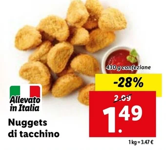 Lidl Nuggets di tacchino 430 g confezione offerta