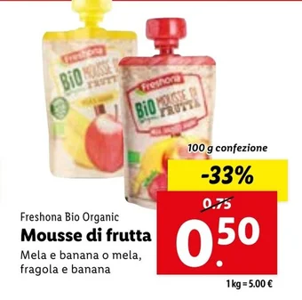Lidl Freshona Bio Organic Mousse di frutta 100 g confezione offerta