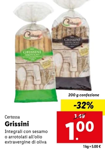 Lidl Certossa Grissini 200 g confezione offerta