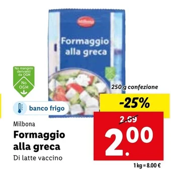 Lidl Milbona Formaggio alla greca 250 g confezione offerta