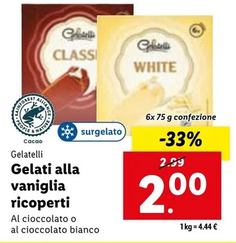 Lidl Gelatelli Gelati alla vaniglia ricoperti 6x 75 g confezione offerta