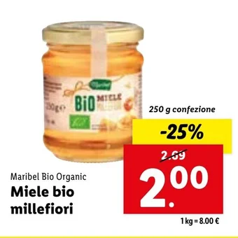 Lidl Maribel Bio Organic Miele bio millefiori 250 g confezione offerta