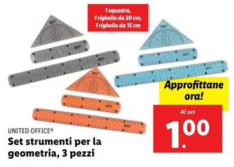 Lidl UNITED OFFICE Set strumenti per la geometria, 3 pezzi offerta