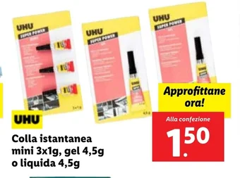 Lidl Colla istantanea mini 3x1g, gel 4,5g o liquida 4,5g offerta
