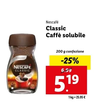 Lidl Nescafé Classic Caffè solubile 200 g confezione offerta