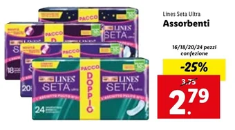 Lidl Lines Seta Ultra Assorbenti 16/18/20/24 pezzi confezione offerta