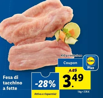 Lidl Fesa di tacchino a fette 450 g confezione offerta
