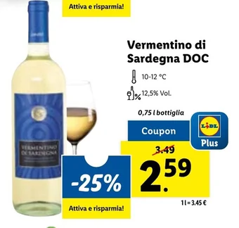 Lidl Vermentino di Sardegna DOC 0,75 l bottiglia offerta