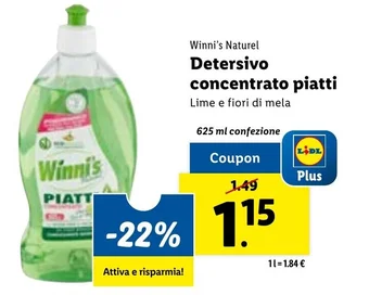 Lidl Winni's Naturel Detersivo concentrato piatti 625 ml confezione offerta