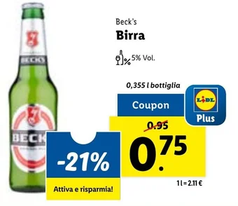 Lidl Beck's Birra 0,355 l bottiglia offerta