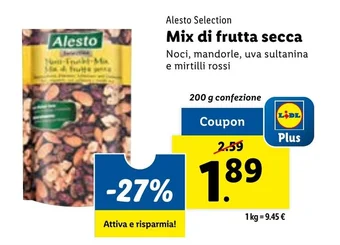 Lidl Alesto Selection Mix di frutta secca 200 g confezione offerta